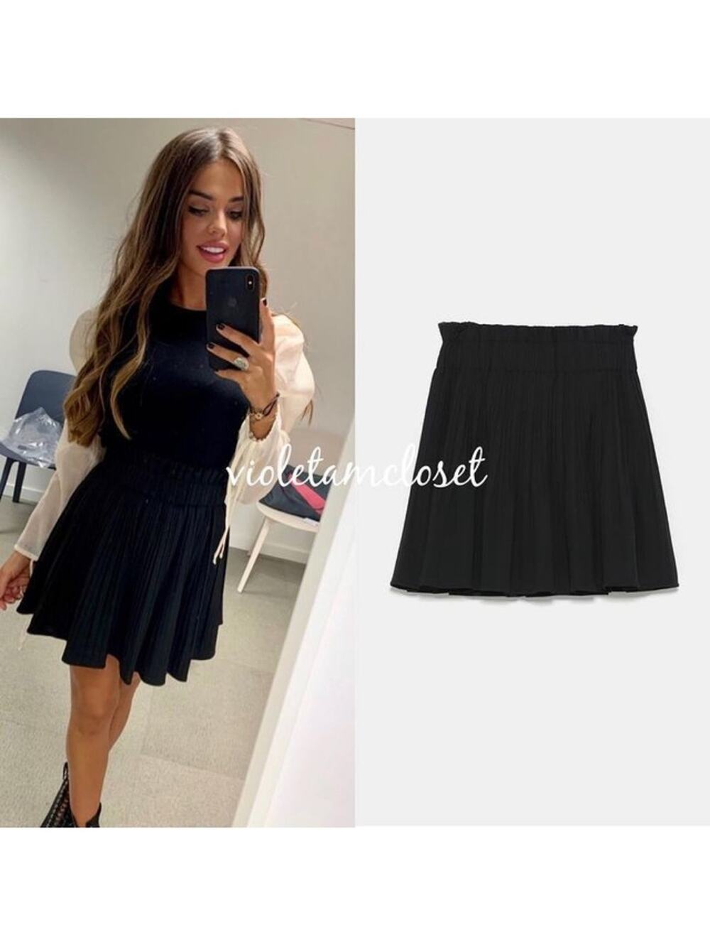 Zara Black Pleated Short Lined Pull On Stretch Waistband Mini Skirt Small